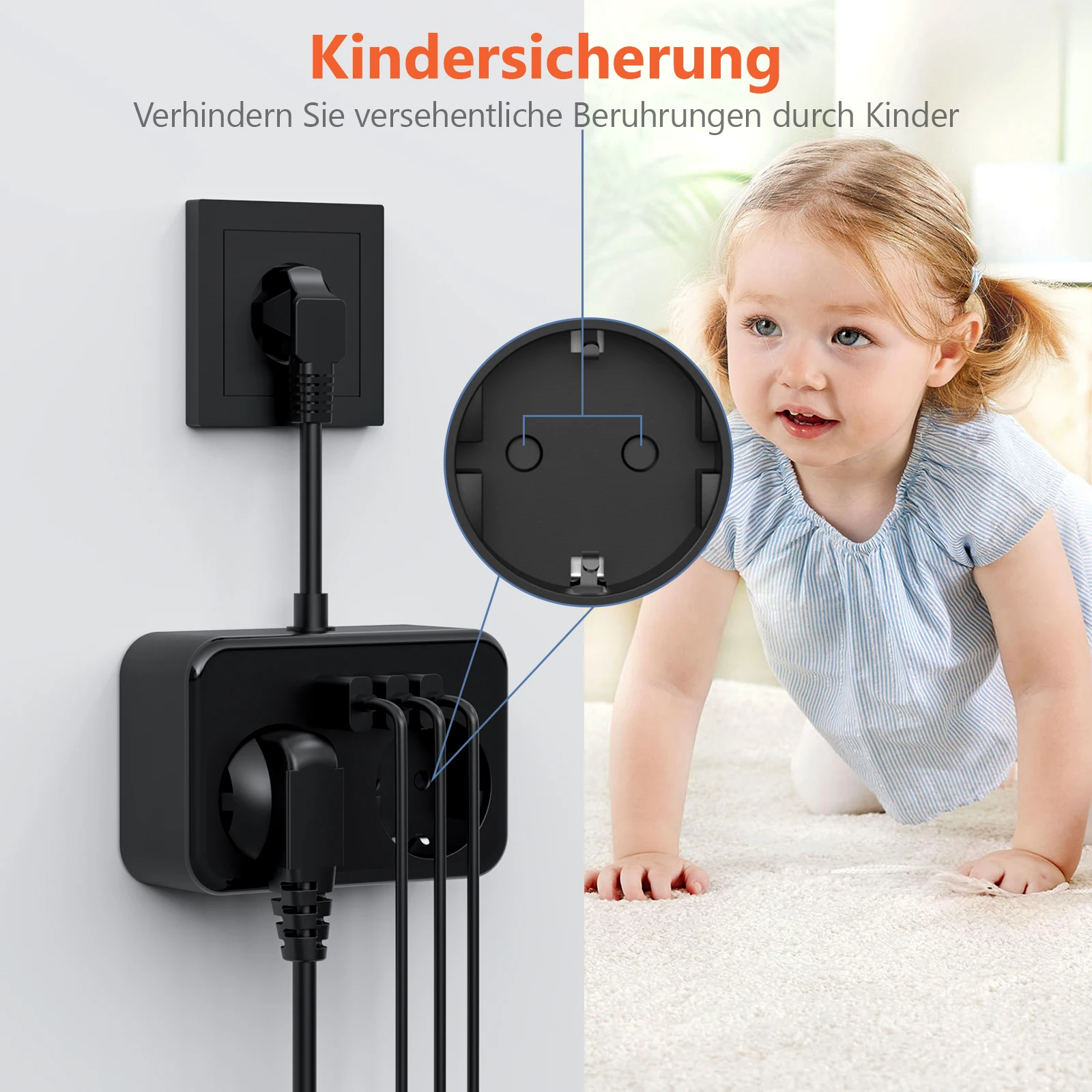 JINGMIN 3840W EU 플러그 전원 스트립(AC 콘센트 2개 포함) 3 USB 0.5mm 케이블 가정용/사무실 소켓용 스위치가 있는 멀티 소켓