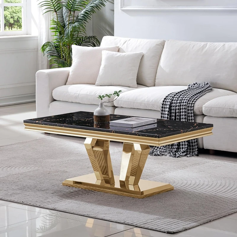 Modern Luxury Marble Coffee Table with Gold Metal Center Foshan Factory's Round Style Outdoor Home Living Room Furniture Sets