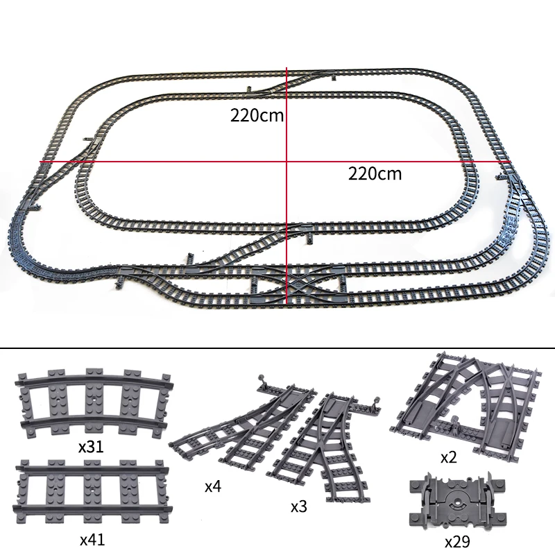 

MOC Creative Expert Ideas City Train 110pcs Tracks Straight Curved Switch Crossings Rails Bricks Building Blocks DIY Toys gift