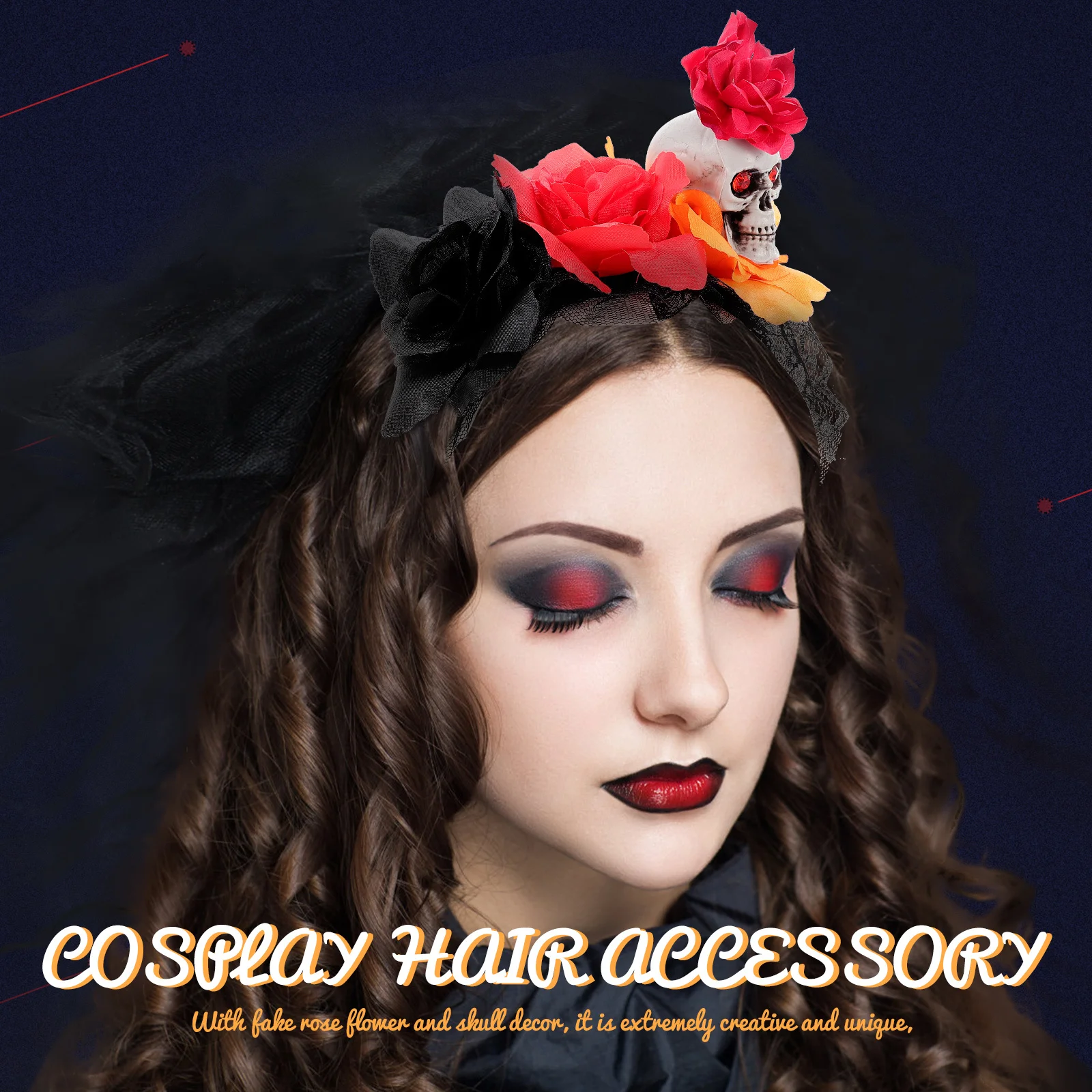 

Halloween Rose Skull Headband Lightweight Comfortable Party Headwear Rose Flower Hair Hoop Cosplay Hair Accessories