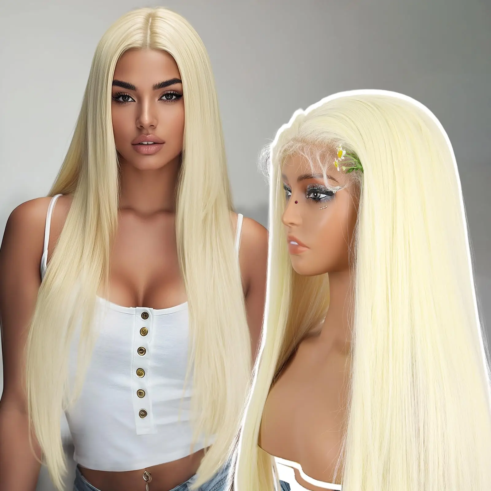 

36 Inch 613 Lace Front Wig Human Hair 200 Density 613 13x4 Lace Front Wig Human Hair Straight Blonde Wig Human Hair 613 Hd Lace Frontal Wig 13x4 Pre Plucked With BabyHair