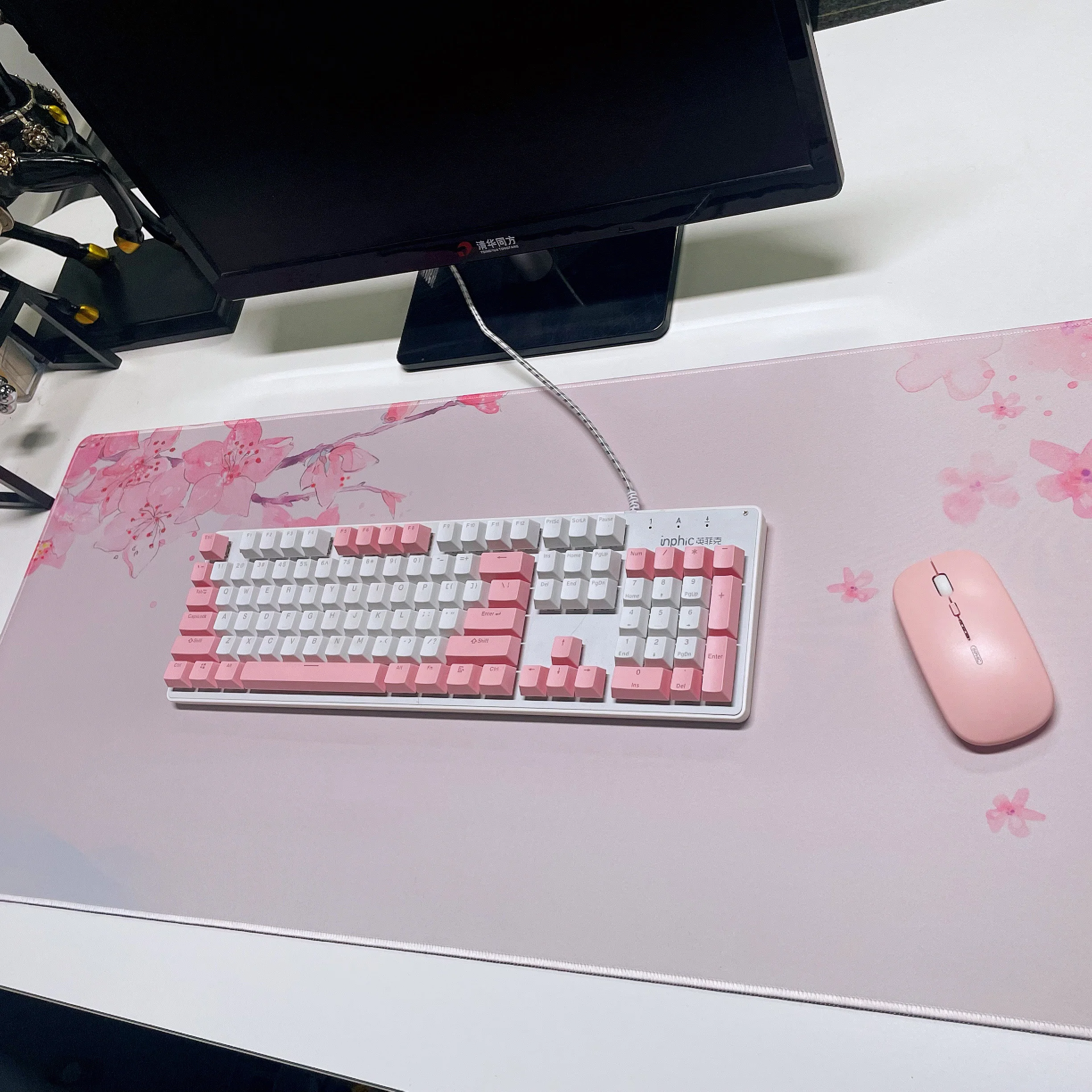 Roze Kersenbloesems Snelheid Vergrendeling Rand Grote Natuurlijke Rubber Muismat Waterdichte Game Desk Mousepad Toetsenbord Mat Voor Dota Lol