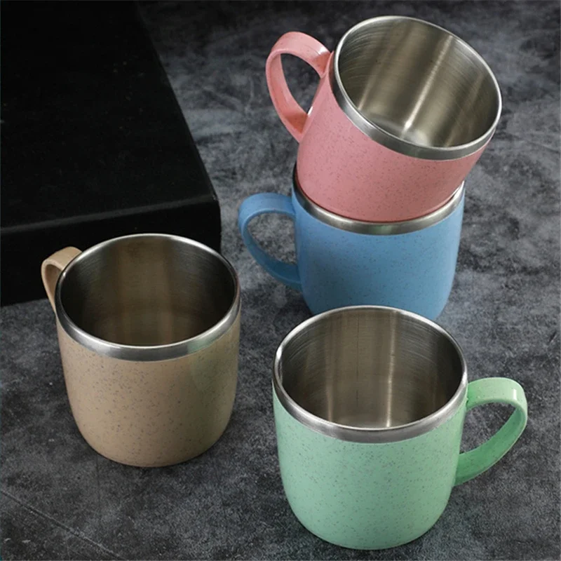 

Double Wall Cup 304 Stainless Steel + PP Material Heat Resistant Tea Drink Cups Healthy Drink Mug Anti-Scalding Coffee Cups