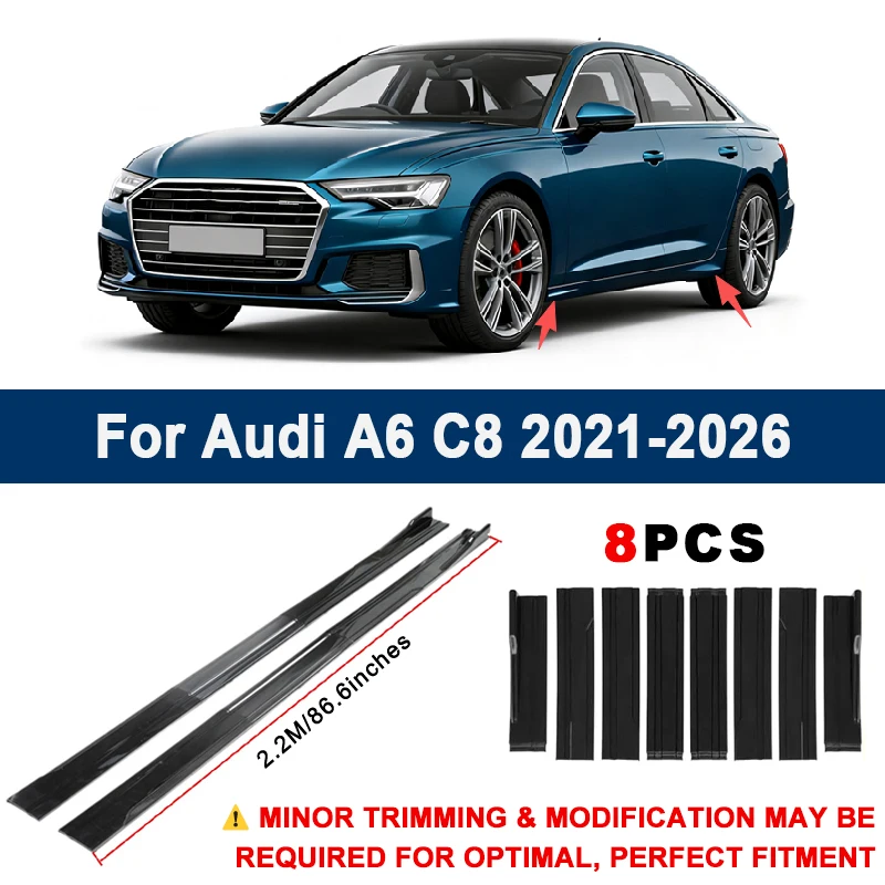 Aerodynamic 2.2m Sectional Side Skirt Extension Lips Racing Side Spoiler For Audi A6 C8 2021-2026 2022 2023 Sport Upgrade Kit