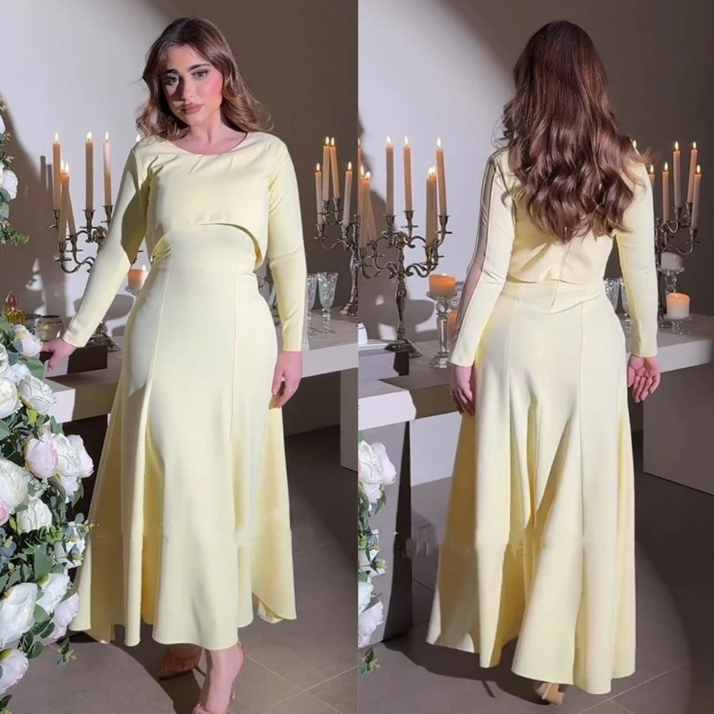 Ballkleid Saudi-Arabien einfache moderne Stil formale Abend O-Ausschnitt A-Linie drapiert knöchel langen Satin maßge schneiderte Anlass Kleider