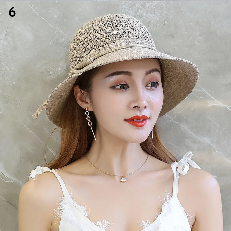 Summer Bowknot Ribbon Outdoor Sun Hats Girls Wide Brim Straw Hat Ladies Panama Caps Sun Protection Hats For Women Sun Caps New