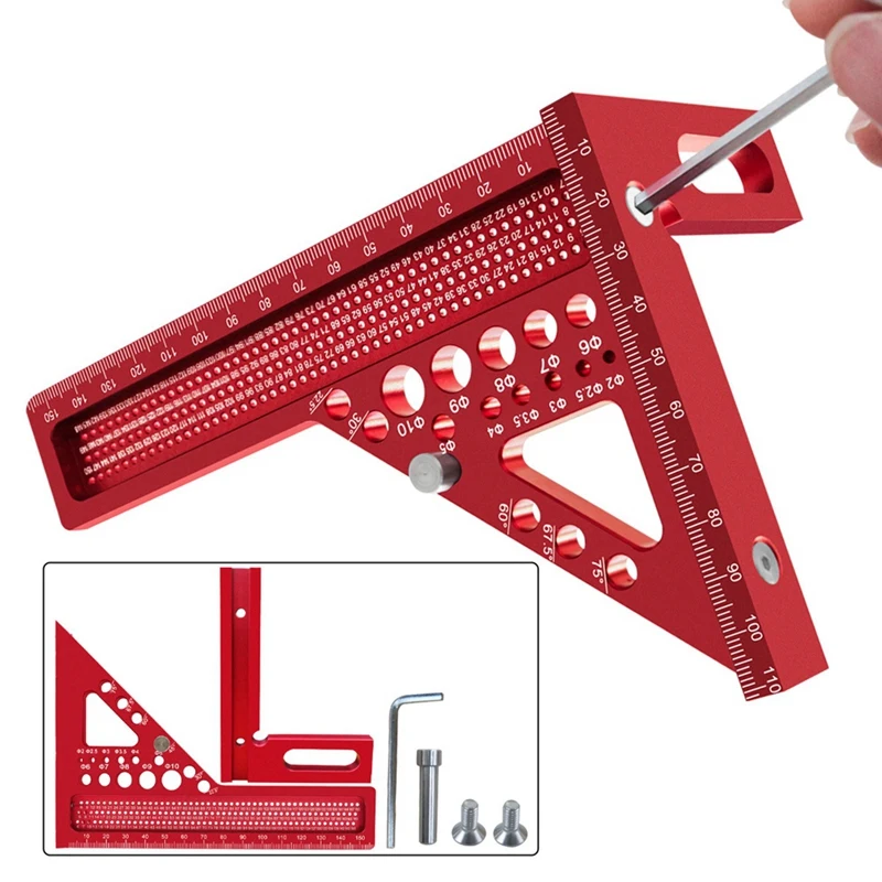 AC88-Extended 3D Multi-Angle Measuring Ruler Woodworking Square Protractor W/Dowel Pin,Miter Triangler Layout Measuring Tool