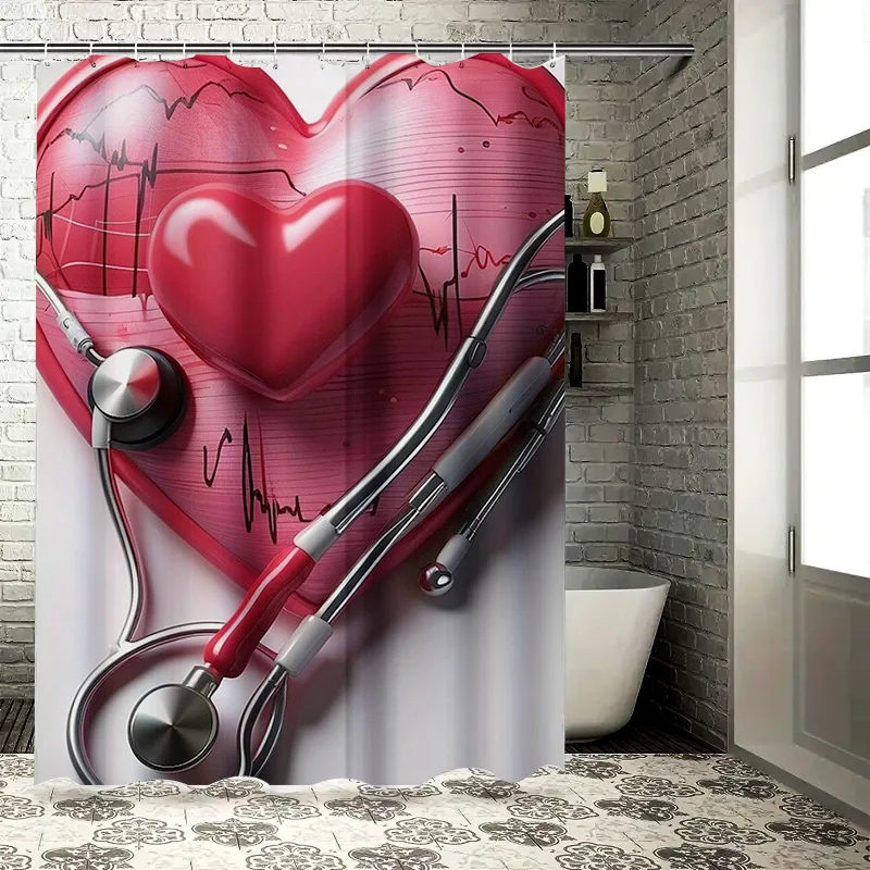 Medical Heartbeat Shower Curtain - Stethoscope and EKG Design for a Unique and Inspiring Bathroom Décor