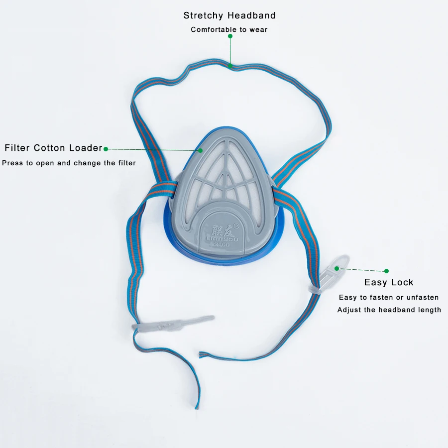Simples Máscara de Poeira com Filtro Respirador de Algodão, Nariz Boca Cobre, Anti-poeira, Reutilizável, Borracha, Meia Face Máscaras para Proteção