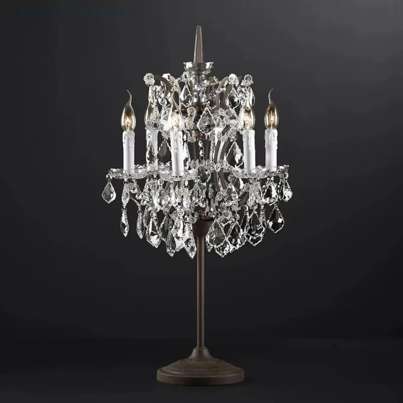 

19th C. Rococo Iron & Crystal Table Lamp Traditional Rustic Desk Lamp 6-light Clear Smoke Crystal Standing Lamp For Living Room