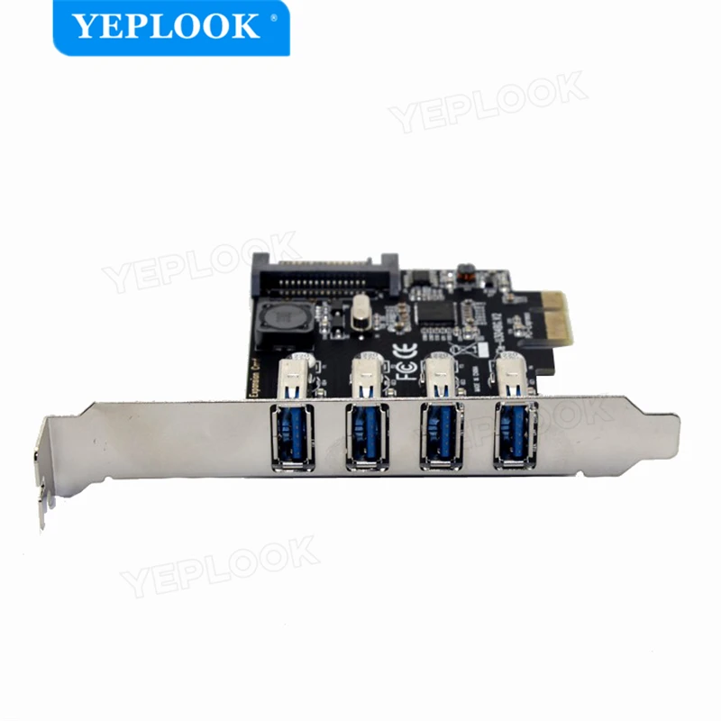 PCIe 1x 4 Ports USB3.0 5Gbps Expansion Adapter Card with SATA Power Port, Support PCIe X1 X4 X8 X16 Slot with 8 CM Short Bracket