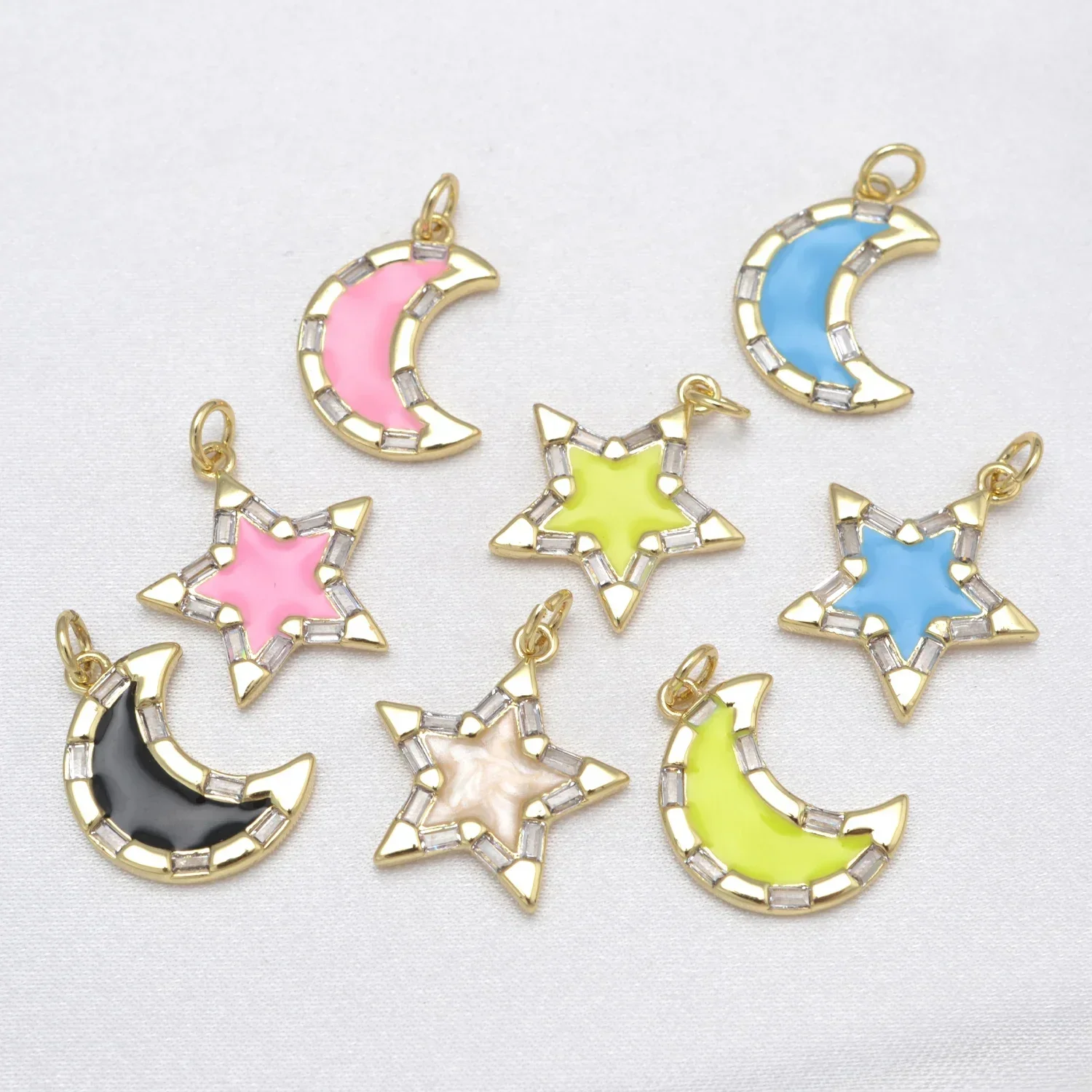 10 Pcs Star Moon Pendant for Diy Necklace Bracelet Earring Making Supplies Multi Color Zircon Charms Brass Jewelry Accessories