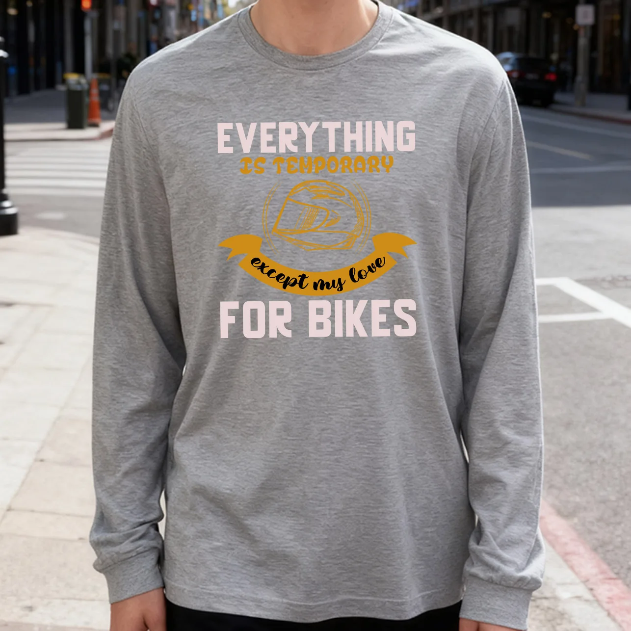 Everything Is Temporary for Bikes Men's Long Sleeve Tee 100% Cotton 180g Crew Neck Casual Daily Style Soft and Breathable