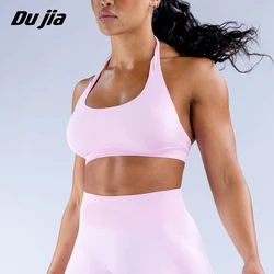Impact Sports Bra Seamless Halter Neck Strap Bra Sexy Open Back Fitness Yoga Top Bras Midium Support Workout Gym Crop Top Women