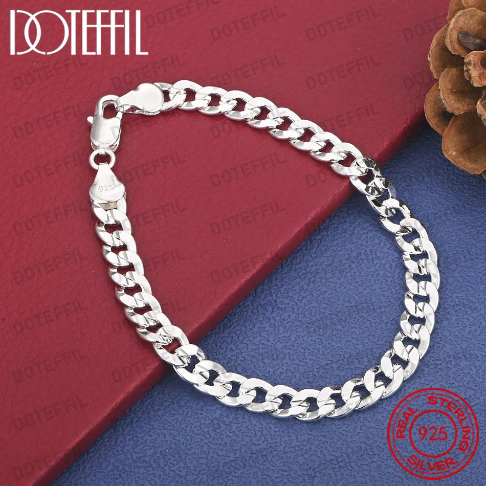 925 Sterling Silber 8-Zoll 7mm Klassisches Flaches Kubanisches Herren-Armband für Damen Mode Party Geschenk Accessoires