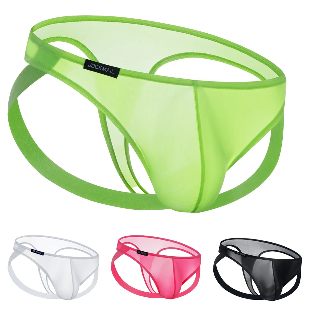 

JOCKMAIL Ice Silk Ultra-Thin Semi-Transparent Sexy Men's Briefs Bikini Single Thong + Double Thong