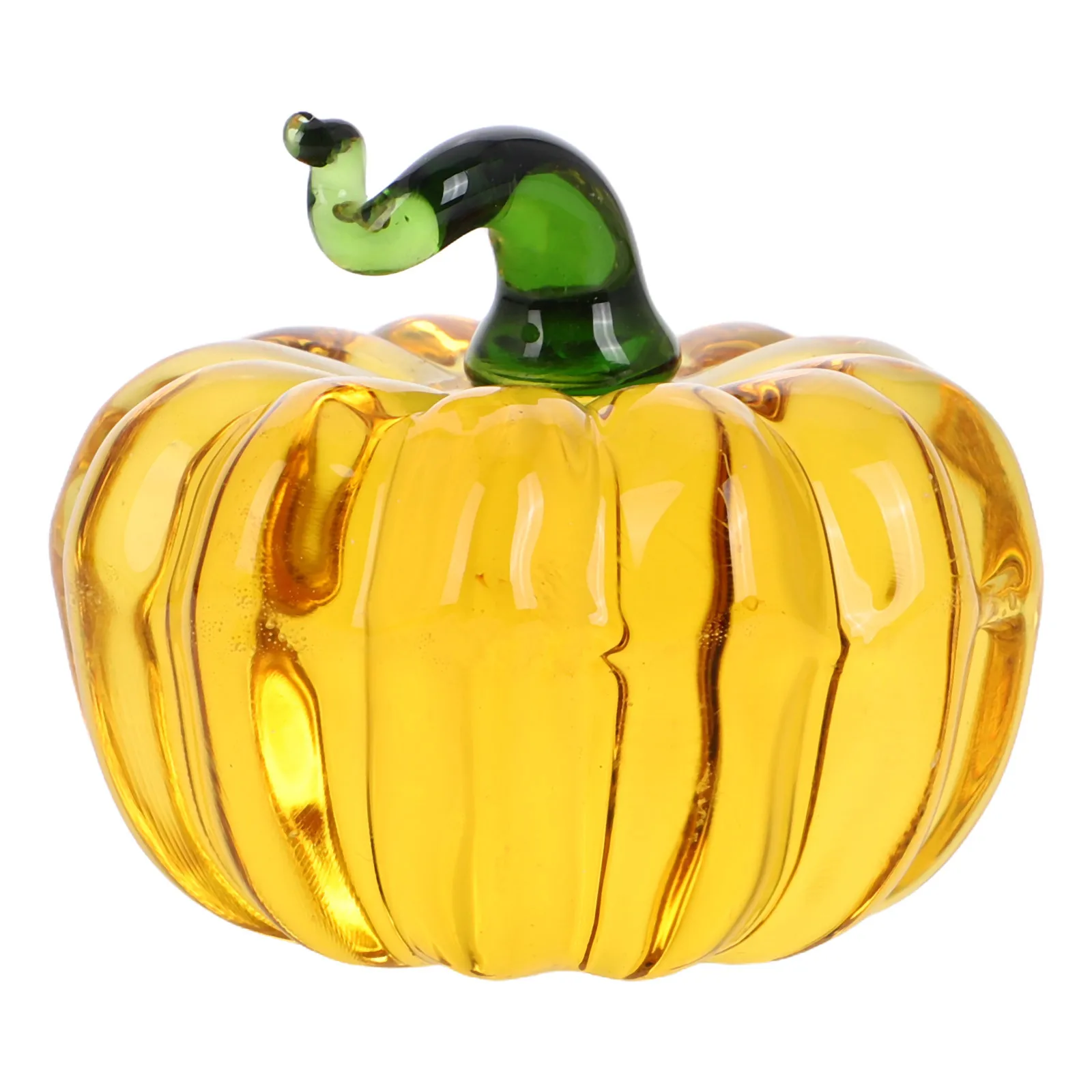 

Crystal Glass Pumpkin Ornament Fall Harvest Decor Mini Blown Yellow Fake Carving Figurine Decorative Paperweight