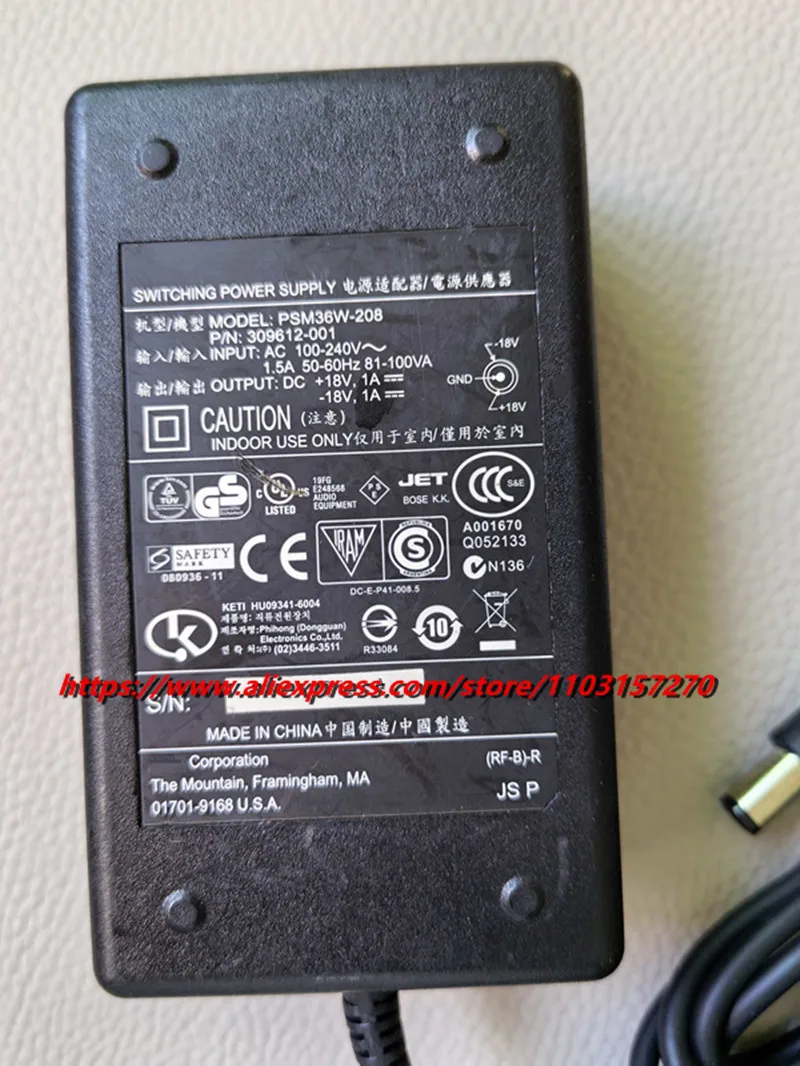 Original 18V 1A AC DC Adapter Charger For BOSE PSC36W-208 PSM36W-208 309612-003 SOUNDDOCK II III 2 3 Power Supply Charger 18W