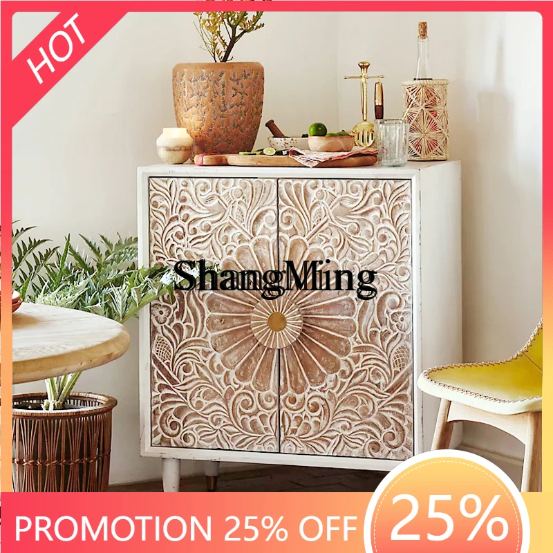 

CL solid wood entrance shoe cabinet retro weathered old carved dining side living room corridor antique decorative cabinet