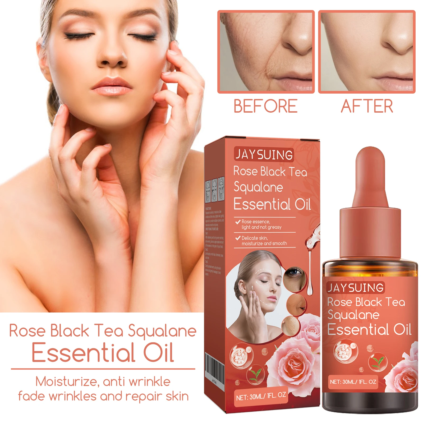 Jaysuing Rose black tea squalane essence can fade fine lines prevent dry and dull skin, and moisturize facial skin care products