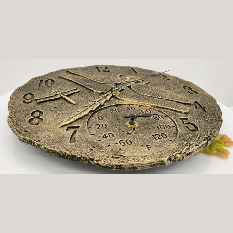 Reloj pared impermeable libre del jardín resina KX4B Reloj pared con termómetro para hogar