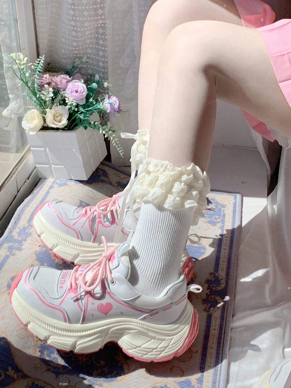 Cos Comic Shoes Star Crown Dad Shoes Breathable Mesh Summer New 2024 Line Love Anime Thick Sole Lolita Sneakers