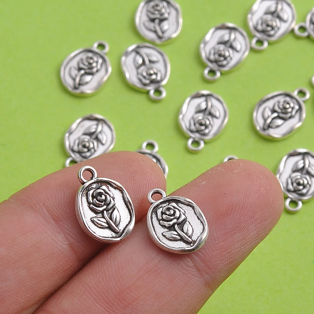 15 Pieces of Vintage Irregular Rose Round Tags, Small Rose Oval Tags, Suitable for DIY Bracelets, Necklaces, Earrings, and Vintage Handmade Beaded Jewelry Accessories
