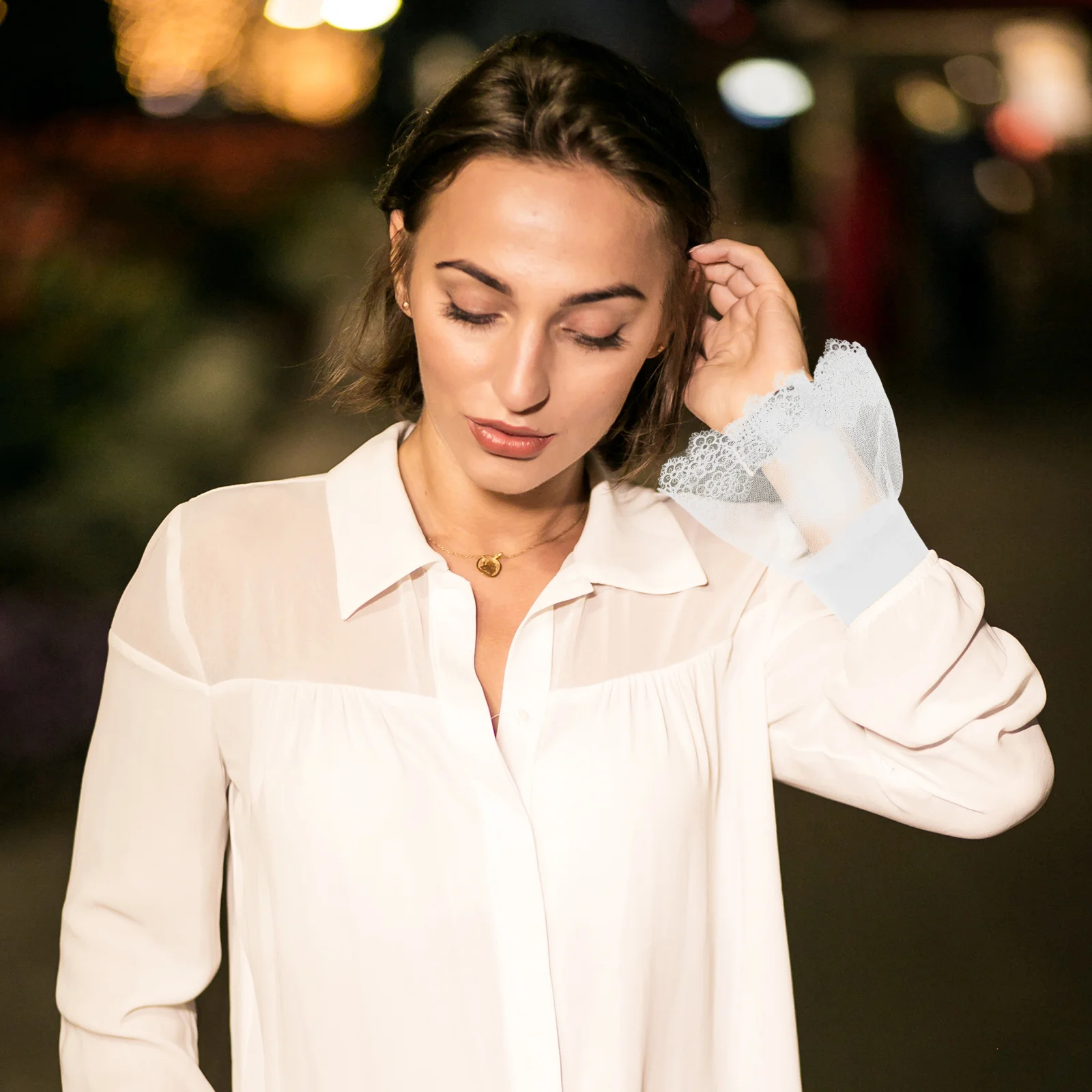 1 Pasang Manset Pergelangan Tangan Berenda Elegan Lengan Palsu Wanita Aksesori Dekoratif Manset Berenda Modis Lengan Palsu