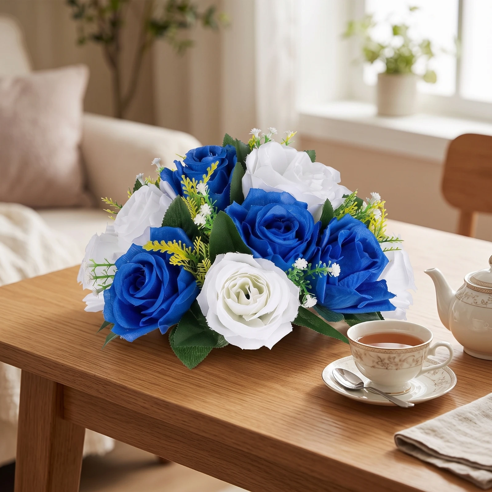 Artificial Rose Arrangement Compact Fake Flower Centerpiece Fake Flowers Lightweight Mixed Flower Bouquet Silk