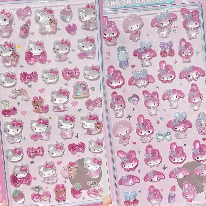 1/2/4 arkusze naklejek 3D Cinnamoroll Melody, przezroczyste, żelowe, kryształowe naklejki dekoracyjne