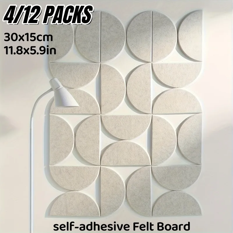 

Decorative Bulletin Board Felt Wall Tiles Semi-Circle Self-adhesive Wall Stickers with Removable for DIY Home Office Decoration