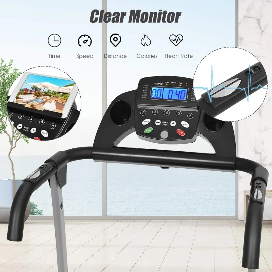 Home Use Foldable Treadmill, Steel Frame, Black, Compact Folding Design with Built-in Wheels for Easy Portability and Storage