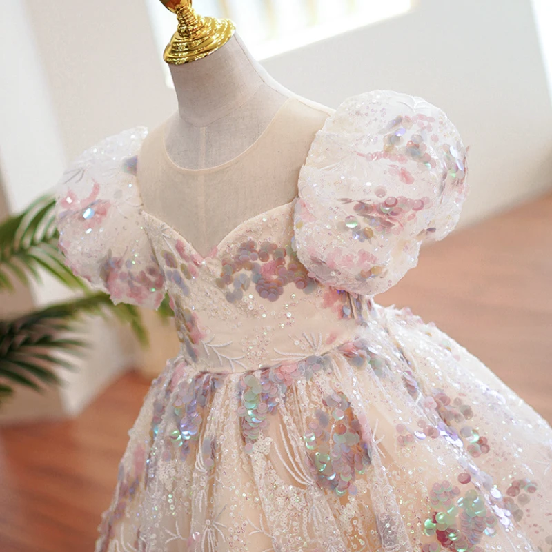 Little Girls Long Dress Party Evening Elegant Luxury Weddings Ball Gown Kids Formal Occasion Pageant Dresses Sequin for Children