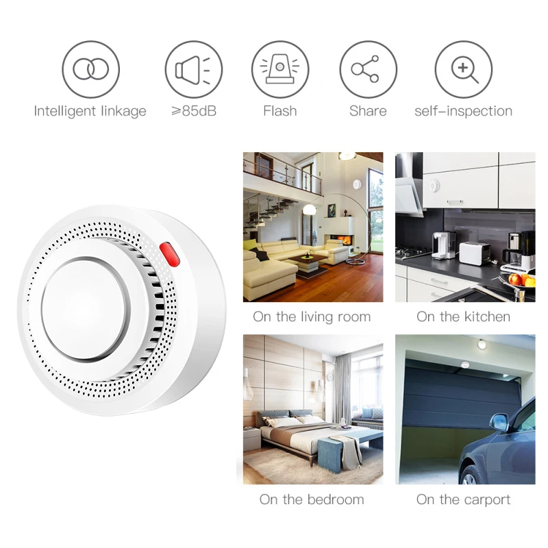 Aubess WiFi/Zigbee Smoke Alarm Fire Protection Smoke Detector Sound Photoelectric Smoke Sensor Home Security System Firefighters