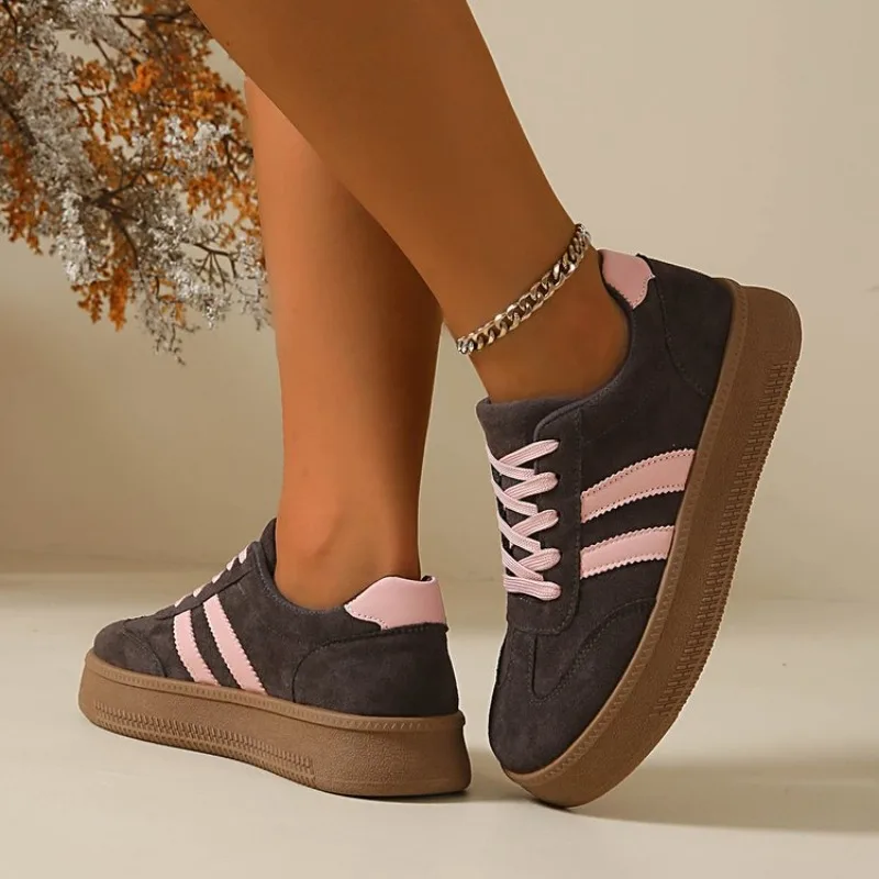 Damen-Sneaker aus Wildleder mit dicker Sohle, rutschfest, atmungsaktiv, zum Schnüren, Low-Top, All-Match, für den täglichen Gebrauch, Outdoor, Freizeit, Wanderschuhe – Detail 3