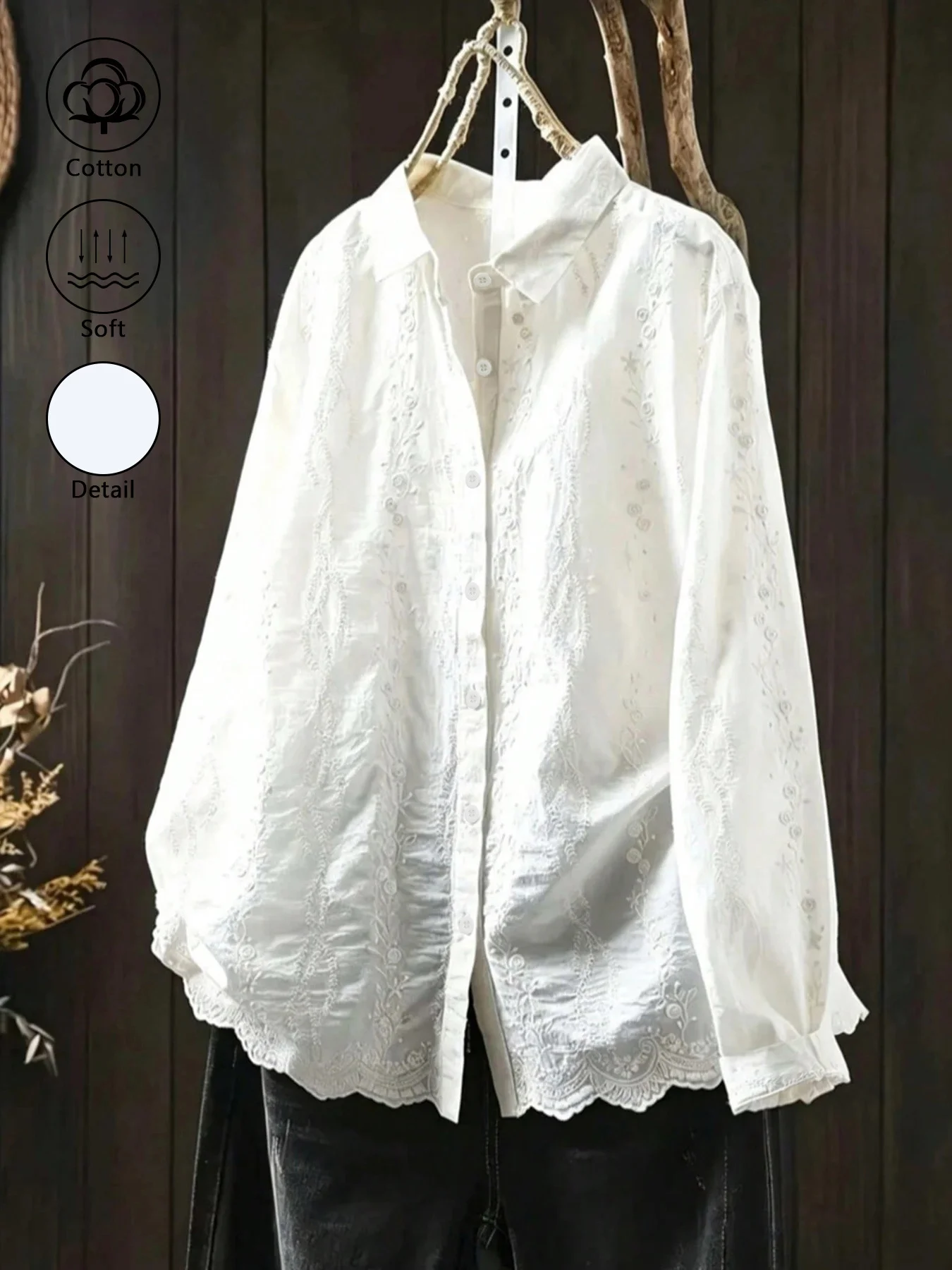 Embroidery On Shirt - Women's Fashion 100% Cotton Shirt with