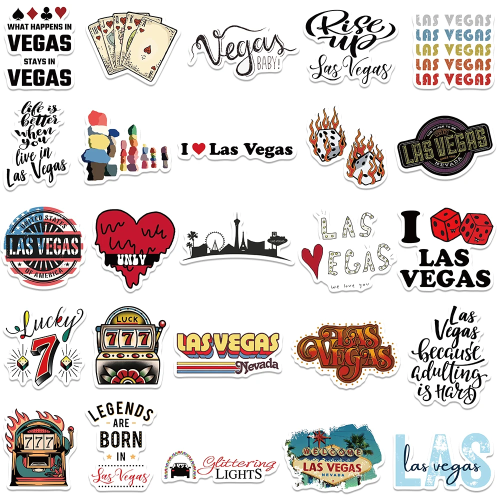 Autocollants amusants de Las Vegas The Silver State, décalcomanies graffiti de dessin animé, pour ordinateur portable, bagages, planche à roulettes, scrapbooking, journal intime, 50 pièces