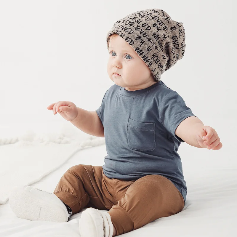 الصيف حديثي الولادة الرضع تي شيرت طفل الفتيان الفتيات ألياف الخيزران جولة الرقبة قصيرة الأكمام أعلى البلوز الصغار عارضة تيز