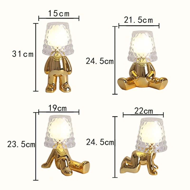 Imagem -06 - Nórdico Pouco Homem Dourado Candeeiro de Mesa Design Lâmpadas para Sala Estar Decoração Cabeceira Luminárias Quarto das Crianças Luzes da Noite