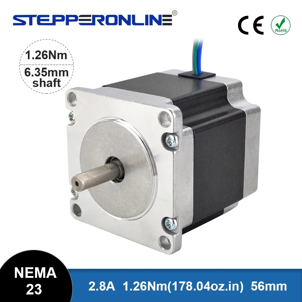 Silnik krokowy Nema 23 1,26 Nm 56 mm Długość korpusu 2,8 A 23HS5628 Silnik krokowy 178,04 uncji Nema23 Silnik 6,35 mm Wał do routera CNC