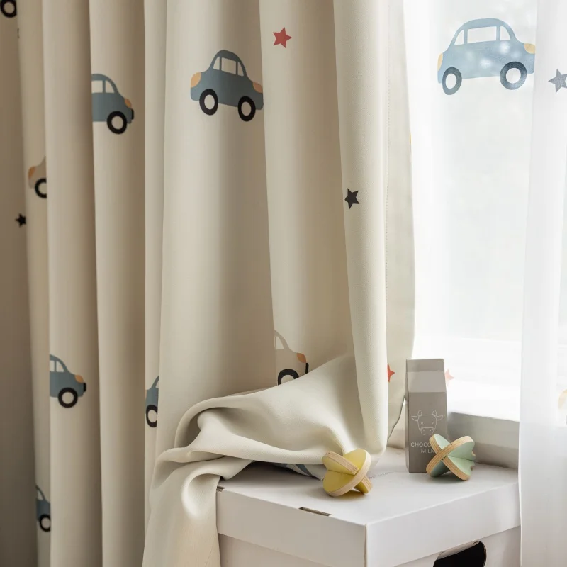 Cartoon Cute Print Car Pattern Blackout Children's Curtains Boys and Girls Bedroom Window Screen Curtain For Sliding Glass Doors