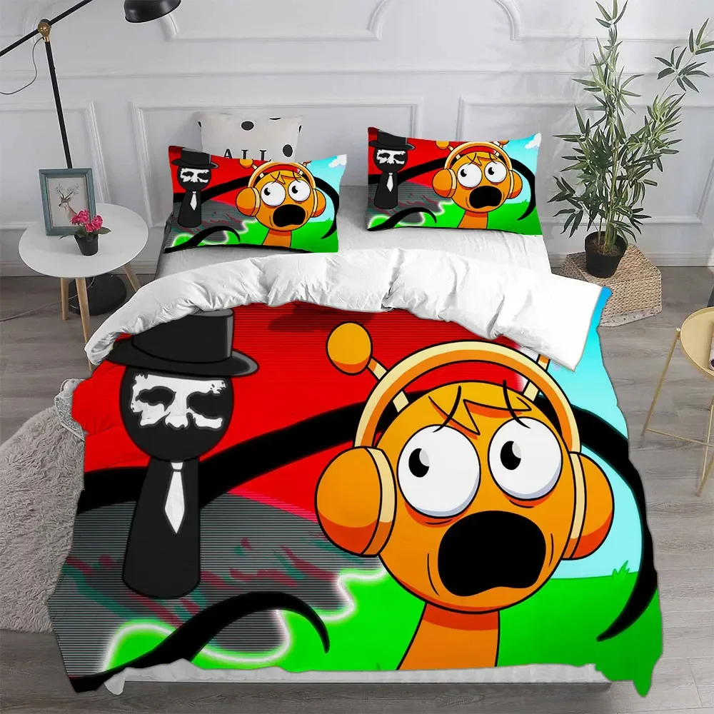 Sprunki Bedding Sets Bed Cover Comforter Duvet Cover Pillow Case 2-3 Pieces Sets Kids Adult Bedroom Decoration