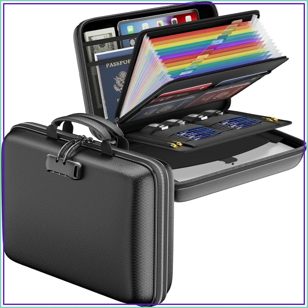 

Fireproof Document Box with Lock, 13 Pocket Accordion File Folder, Portable Safe Storage for Important Papers Laptop
