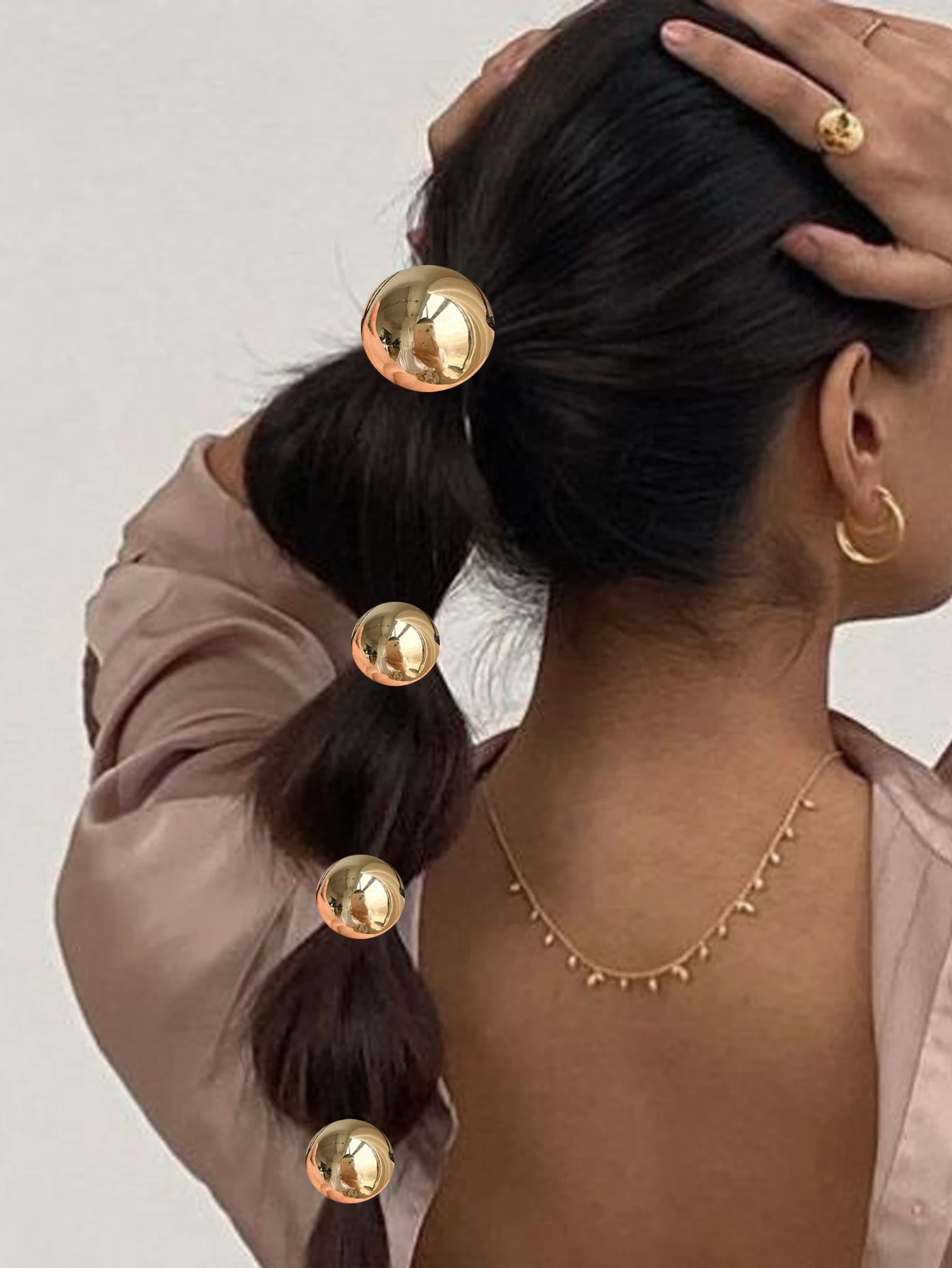4 unids/set bola de plata súper brillante banda de goma elástica alta, diadema simple de alta gama nuevo estilo coreano coleta de anillo para el cabello