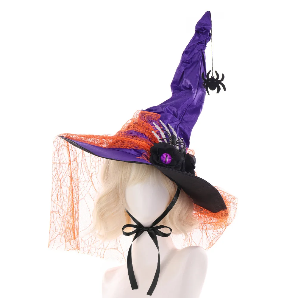 Halloween Witch Hat Ruffle Lace Costume Hat Magic Wizard Hat Party Cosplay Headwear for Masquerade Dance Party Costume Events