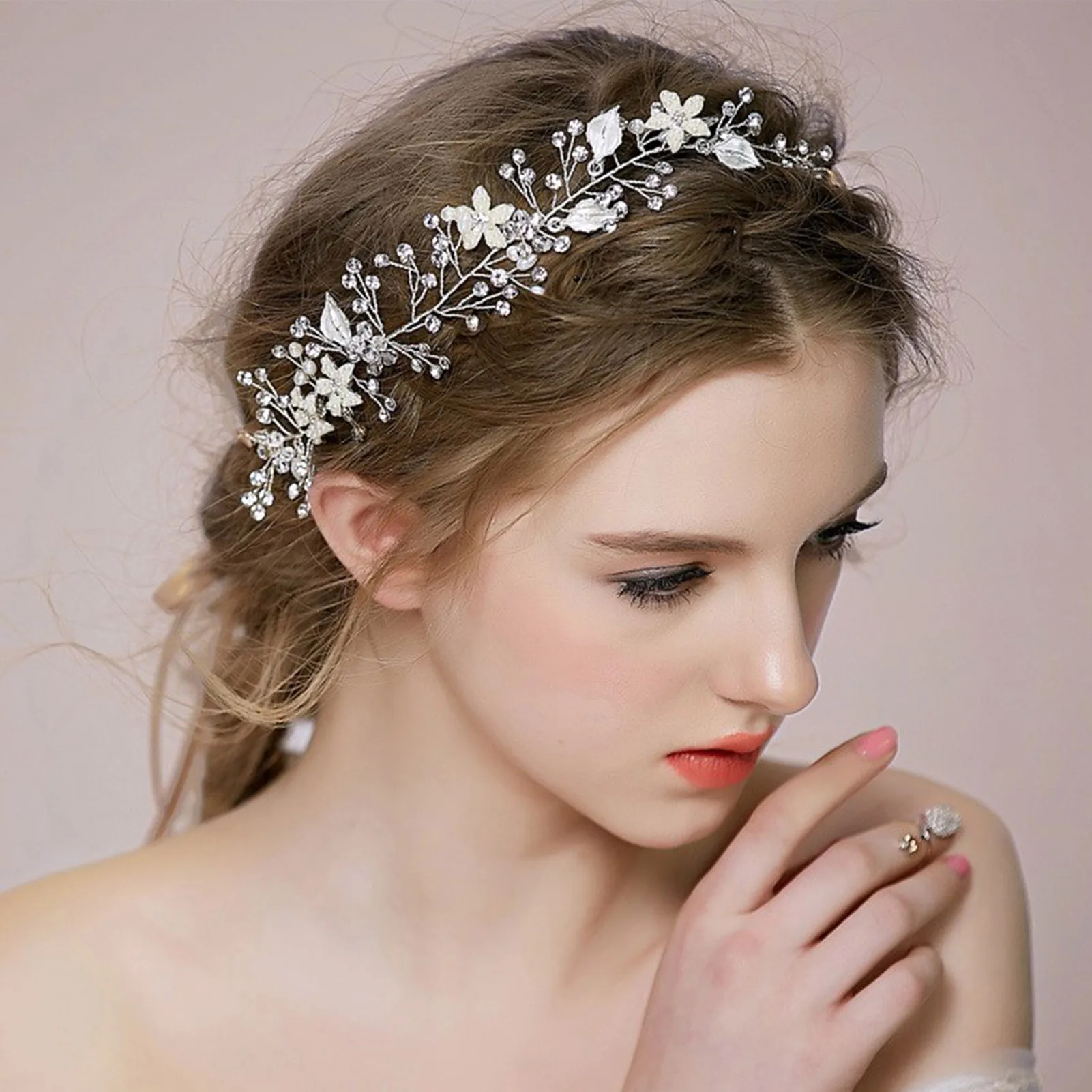 Aro de pelo con diamantes de imitación para niña y mujer, adornos de tocados de boda para banquete, mascarada de boda