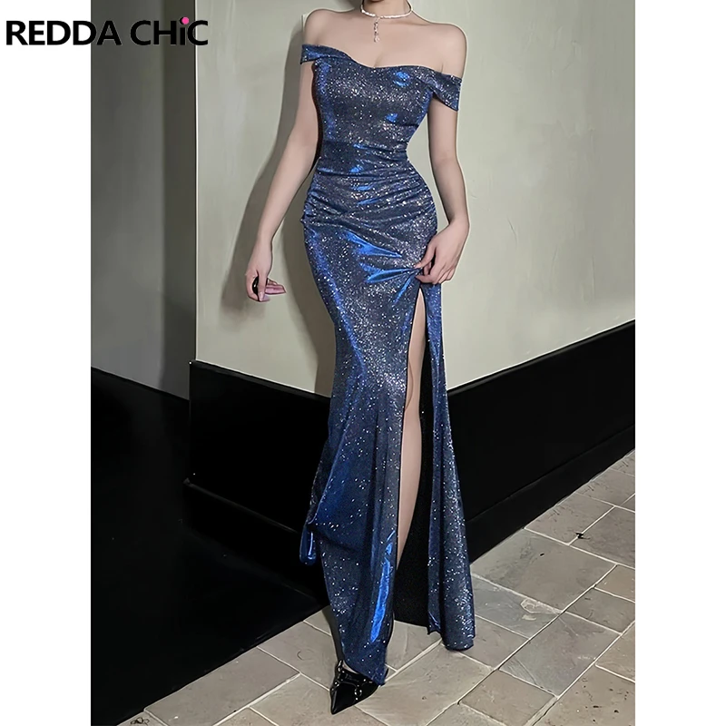 

REDDACHiC звездное вечернее платье женское блестящее тюлевое облегающее вечернее платье на одно плечо с разрезом элегантная официальная одежда на день рождения