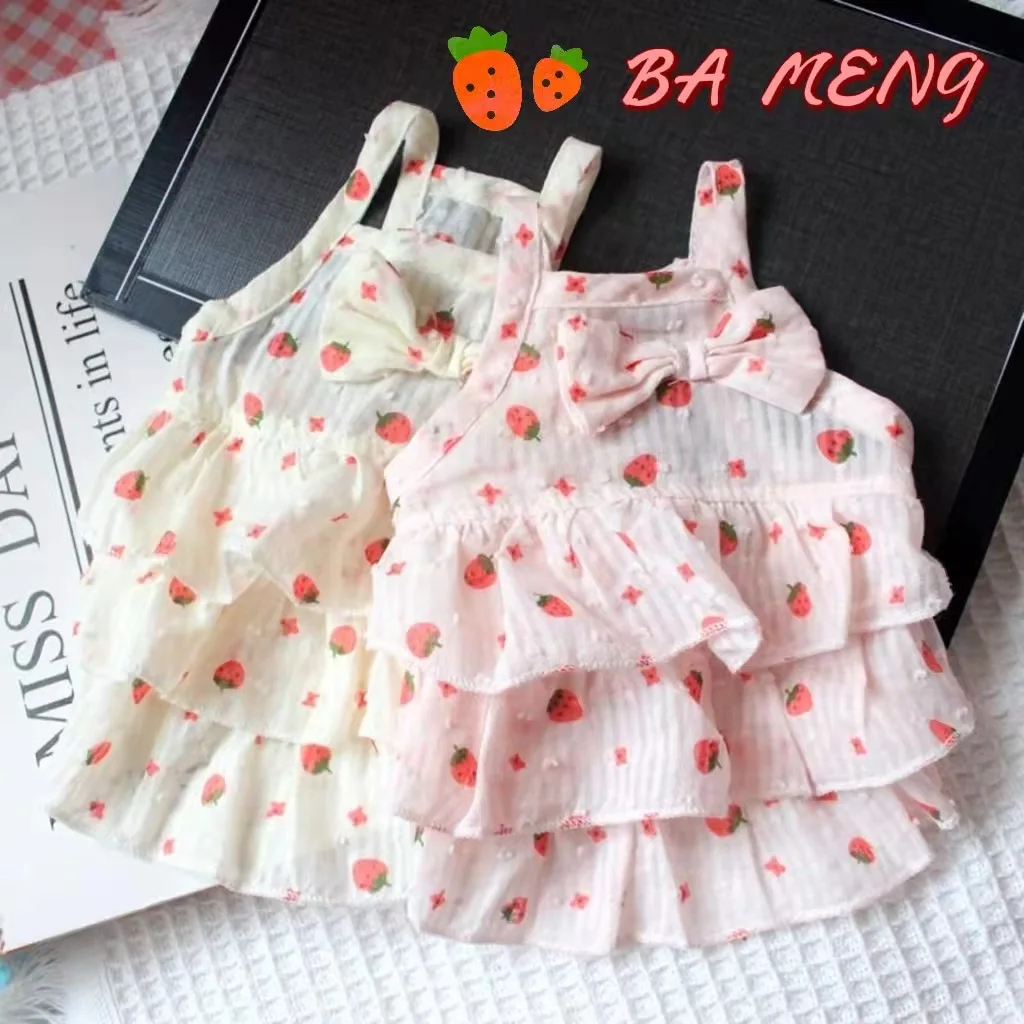 Summer Pet Strawberry Dress Dog Cake Dress Teddy Dog Cat Clothes Cute Skirt Ins Pet Sling Dress Pet Clothes Puppy Clothes