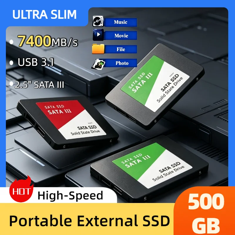 

500GB Ultra Portable External SSD USB 3.1 7400MB Blazing Speed Shockproof Metal Casing Solid State Drive for Laptop PC Hard Disk