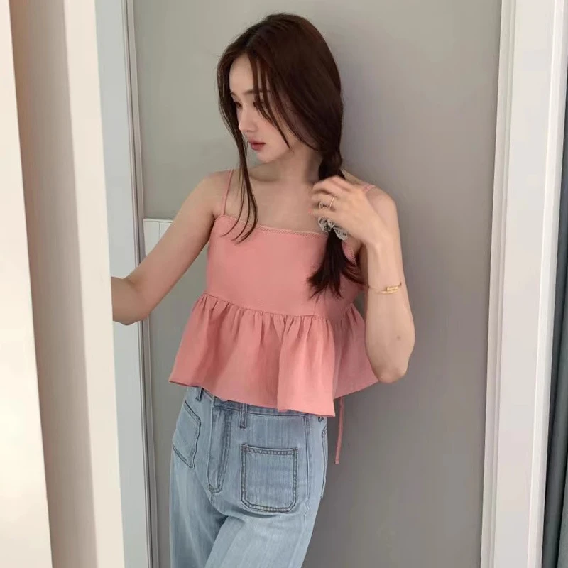 Top giovanile con cinturino Ele Bal da donna, design unico estivo, finiture in pizzo, giuntura ort Sle Faion, gilet ampio da pendolarismo